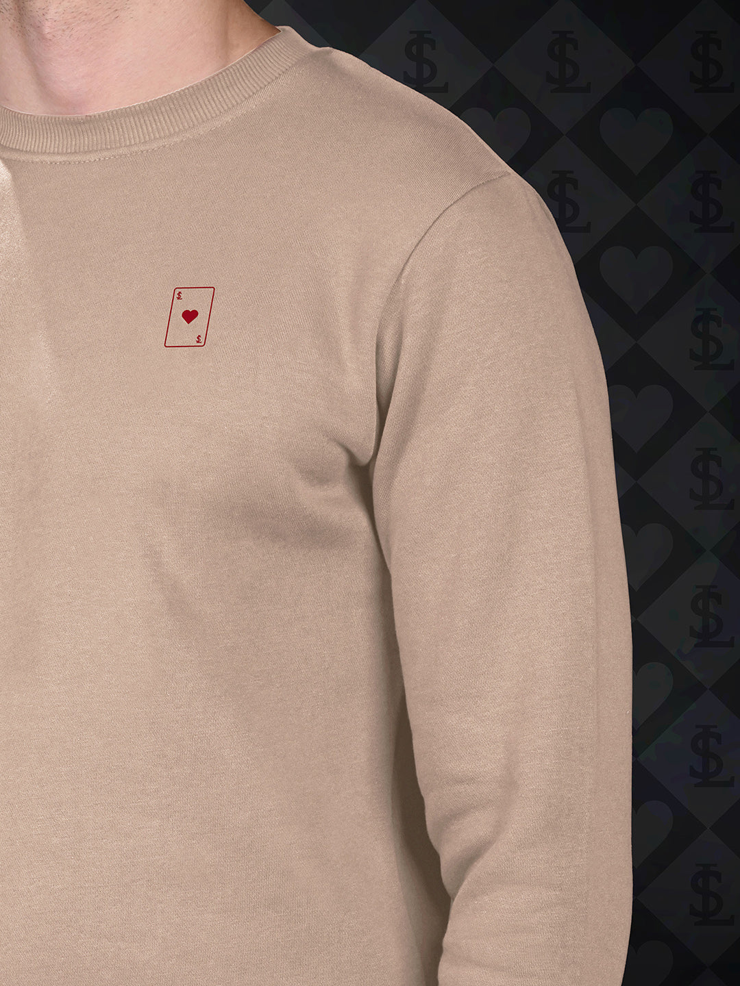 Ace of Card Inspired Beige Regular Fit Pullover Sweatshirt