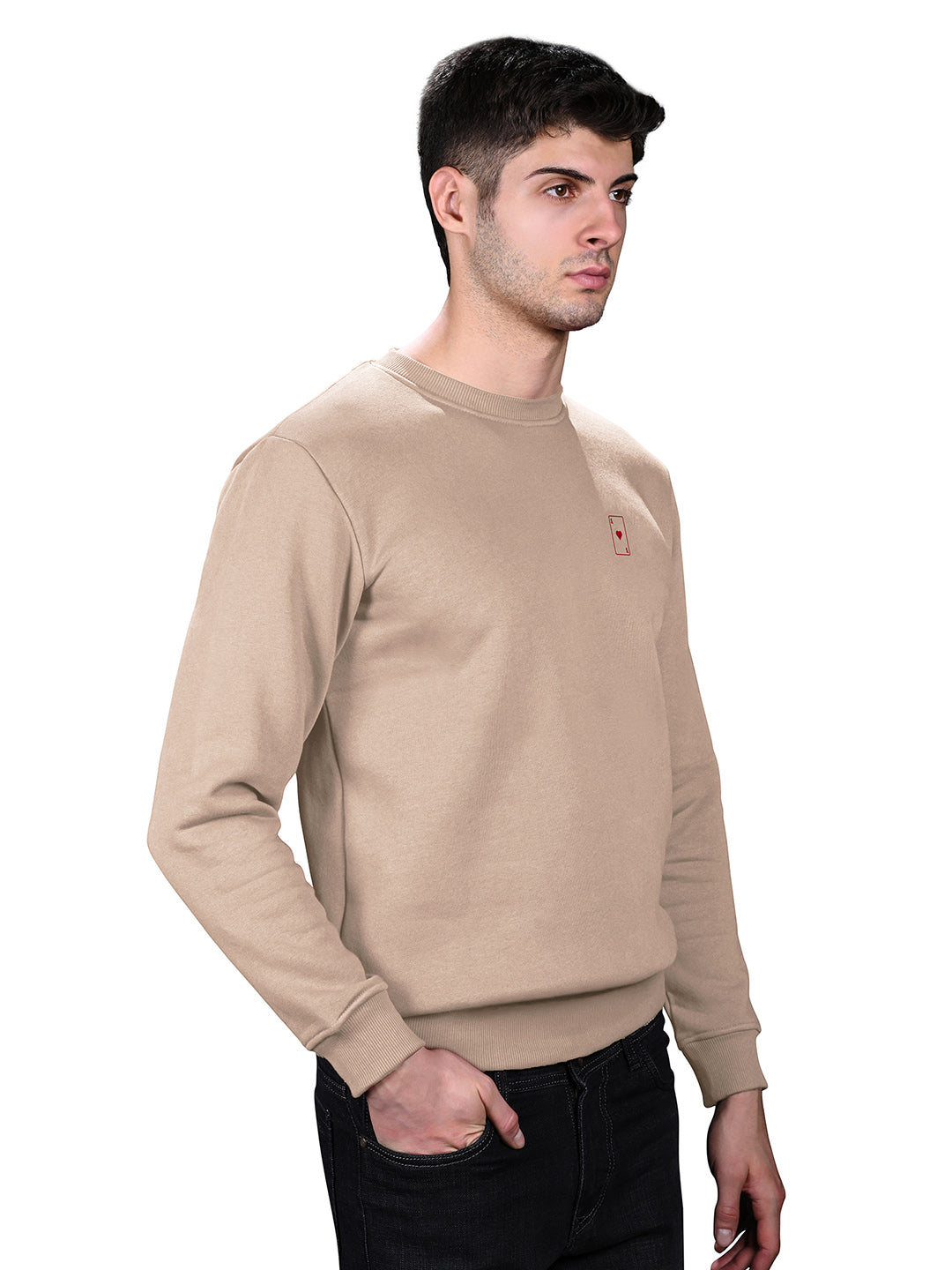 Ace of Card Inspired Beige Regular Fit Pullover Sweatshirt