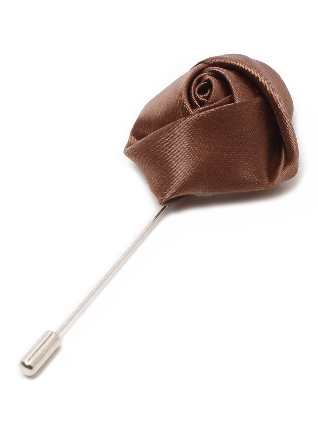 Checkered Brown Italian Silk Necktie Set Pocket Square Chrome Tiepin cufflinks and Brooch