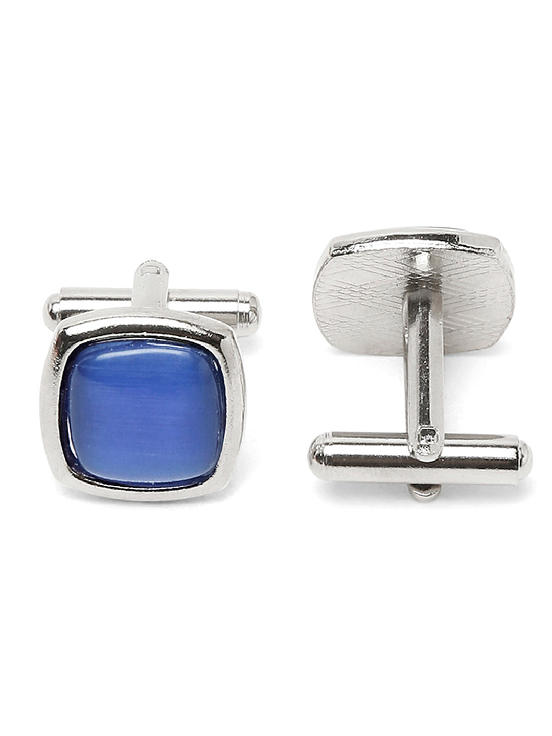 Azure Blue Luxury Italian Silk Necktie Set Pocket Square Chrome Tiepin Cufflinks and Brooch