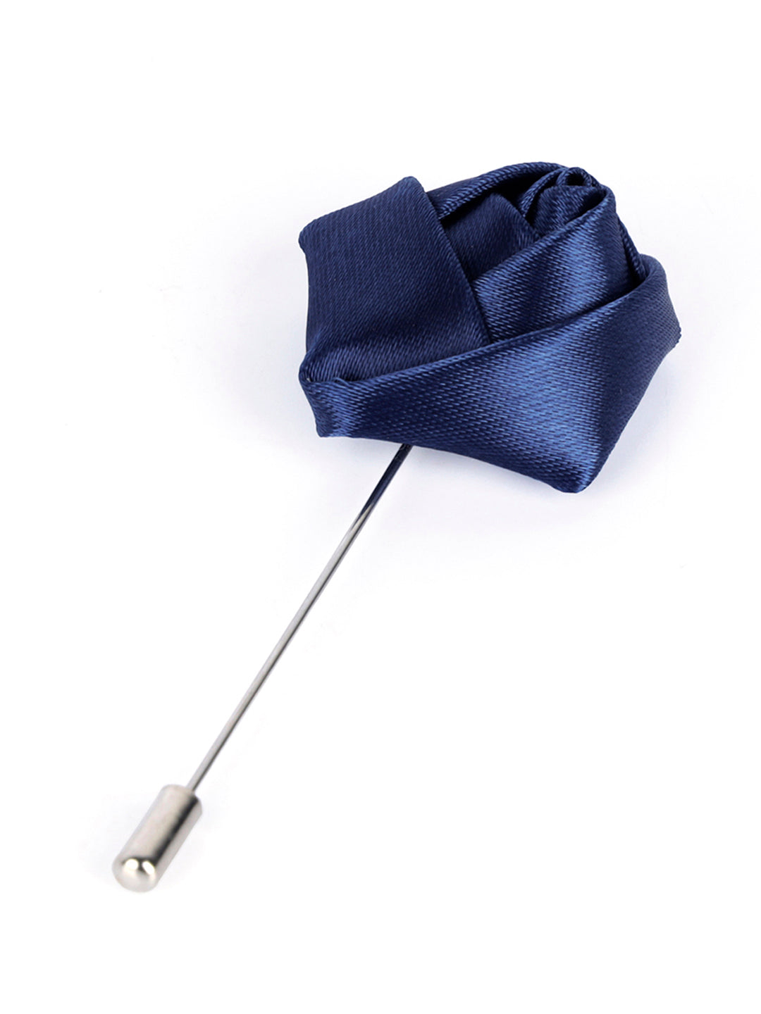 Navy Blue Luxury Italian Silk Necktie Set Pocket Square Chrome Tiepin Cufflinks and Brooch
