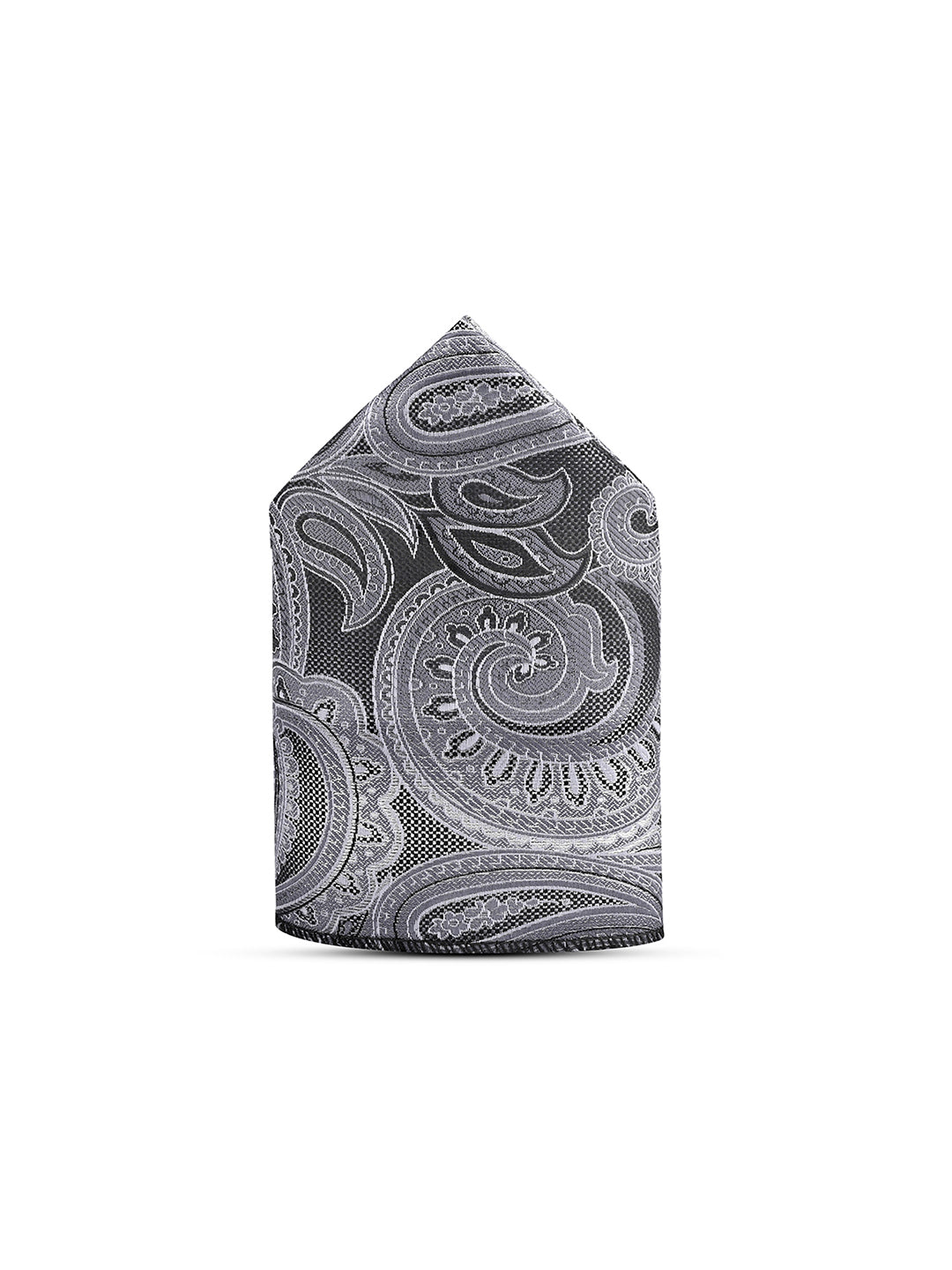 Paisley Black Luxury Polyster Micro Fabric Necktie Set Pocket Square Chrome Tiepin