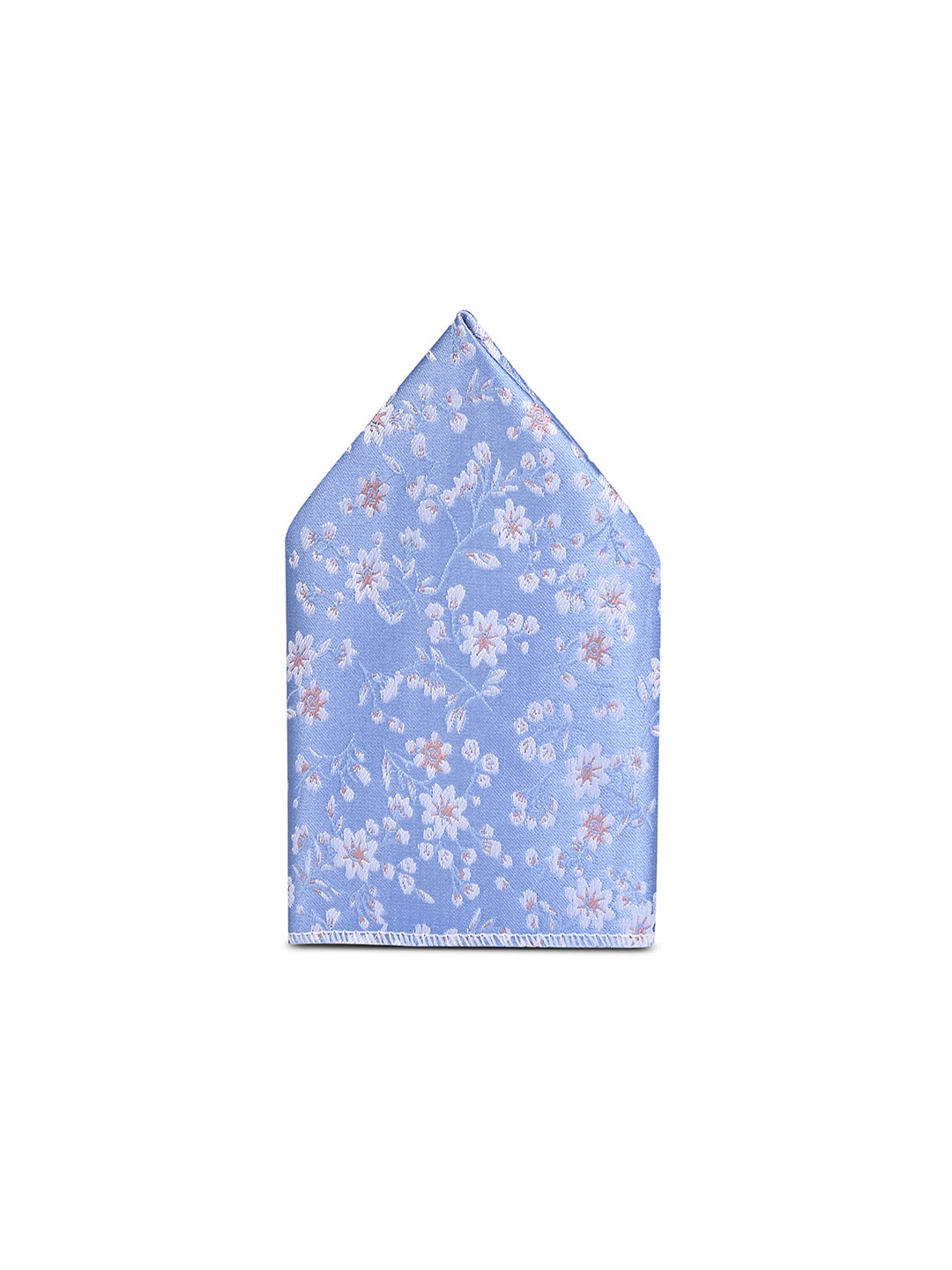 Floral Blue Luxury Polyster Micro Fabric Necktie Set Pocket Square Chrome Tiepin