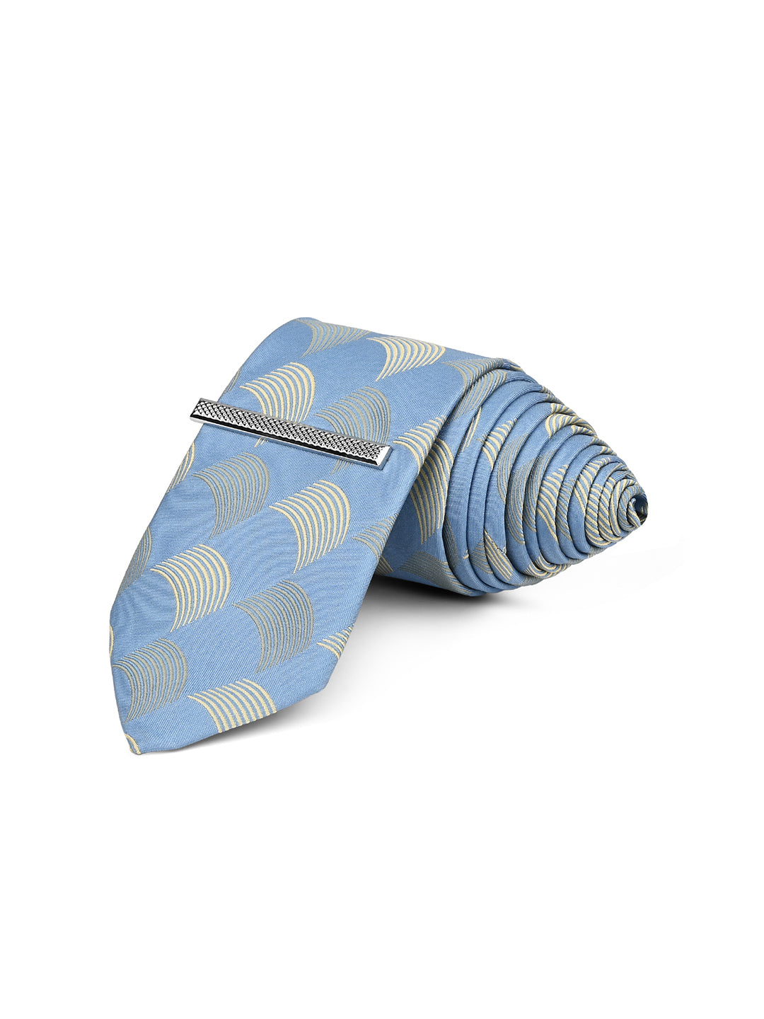 Aqua Blue Luxury Polyster Micro Fabric Necktie Set Pocket Square Chrome Tiepin