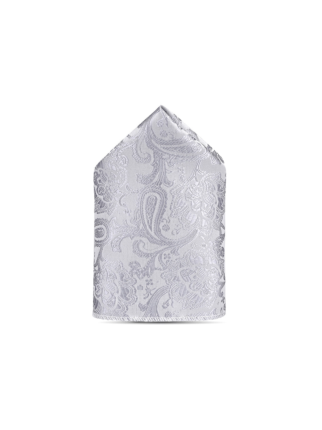 Paisley Grey Luxury Polyster Micro Fabric Necktie Set Pocket Square Chrome Tiepin