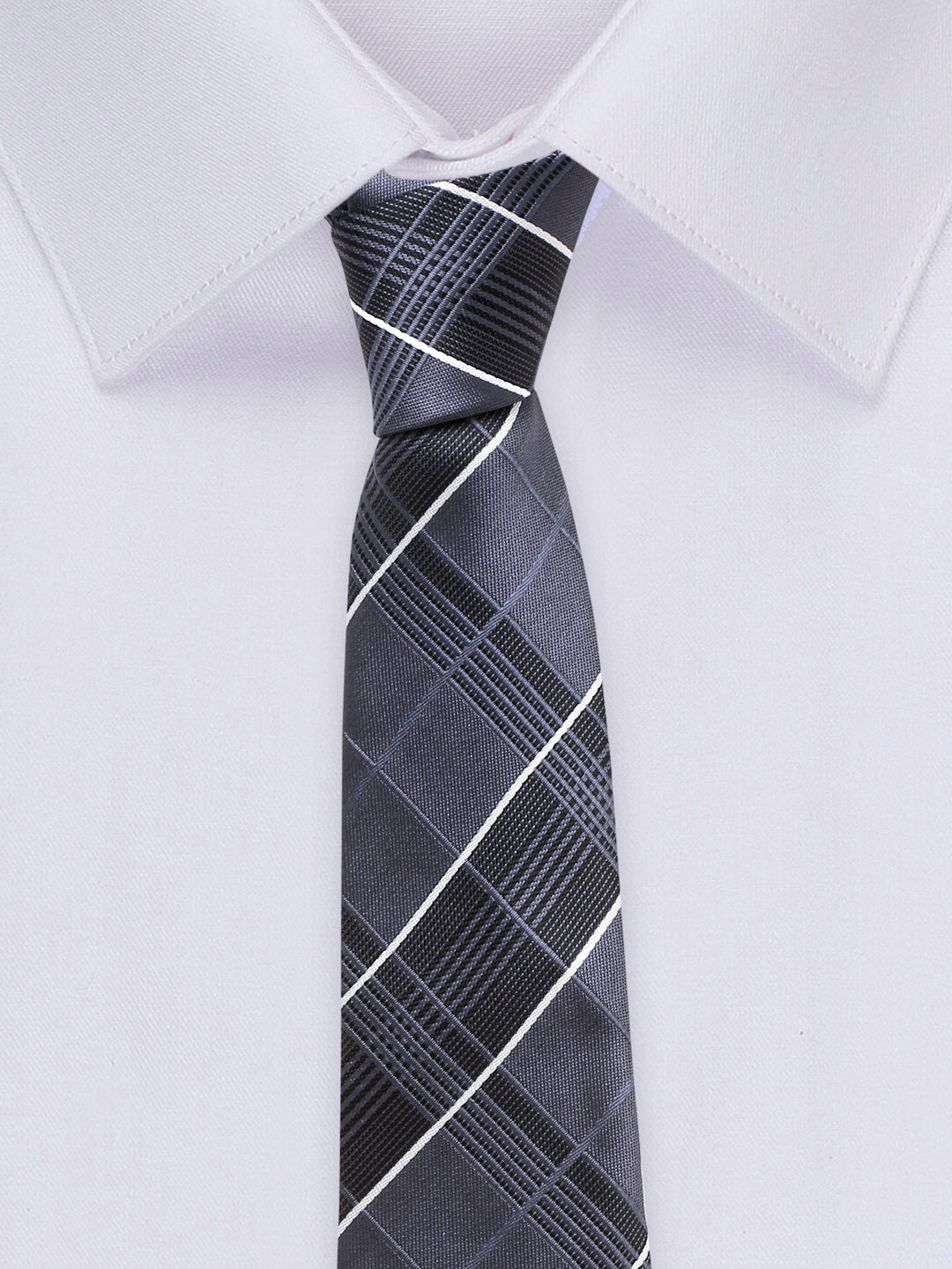 Dark Grey Italian Silk Necktie Set Pocket Square Chrome Tiepin cufflinks and Brooch