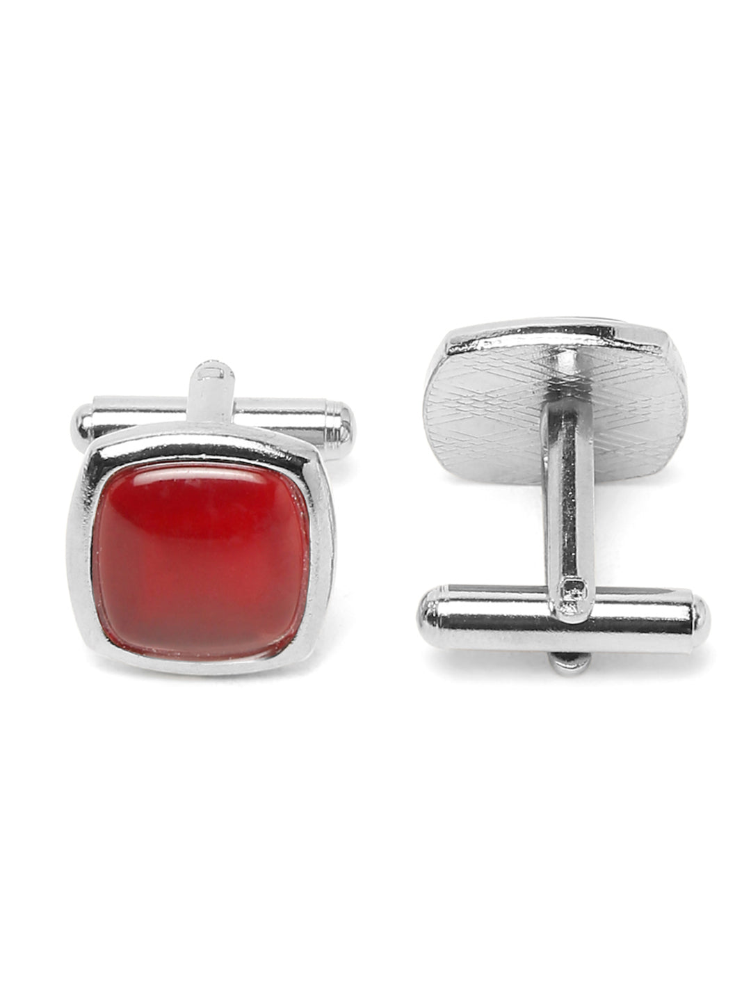 Venetian Red Luxury Italian Silk Necktie Set Pocket Square Chrome Tiepin Cufflinks and Brooch