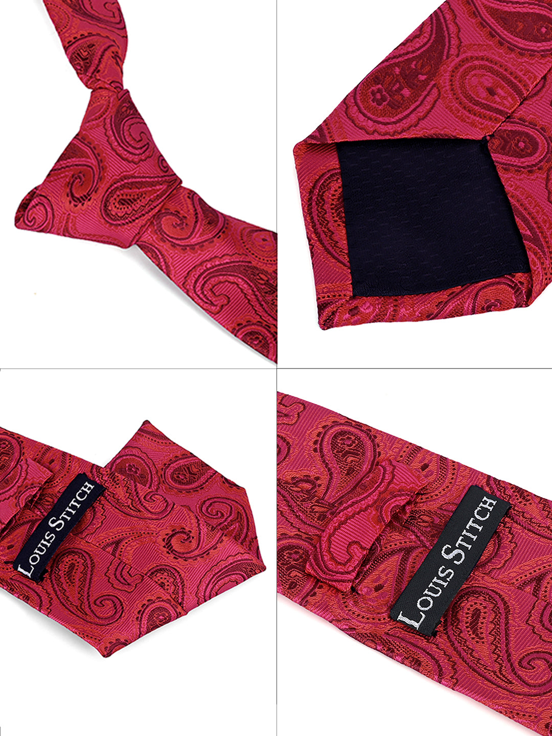 Venetian Red Luxury Italian Silk Necktie Set Pocket Square Chrome Tiepin Cufflinks and Brooch