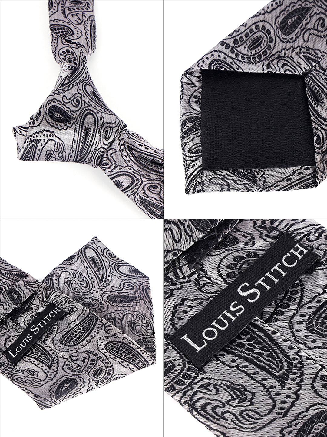 Black Mist Luxury Italian Silk Necktie Set Pocket Square Golden Tiepin