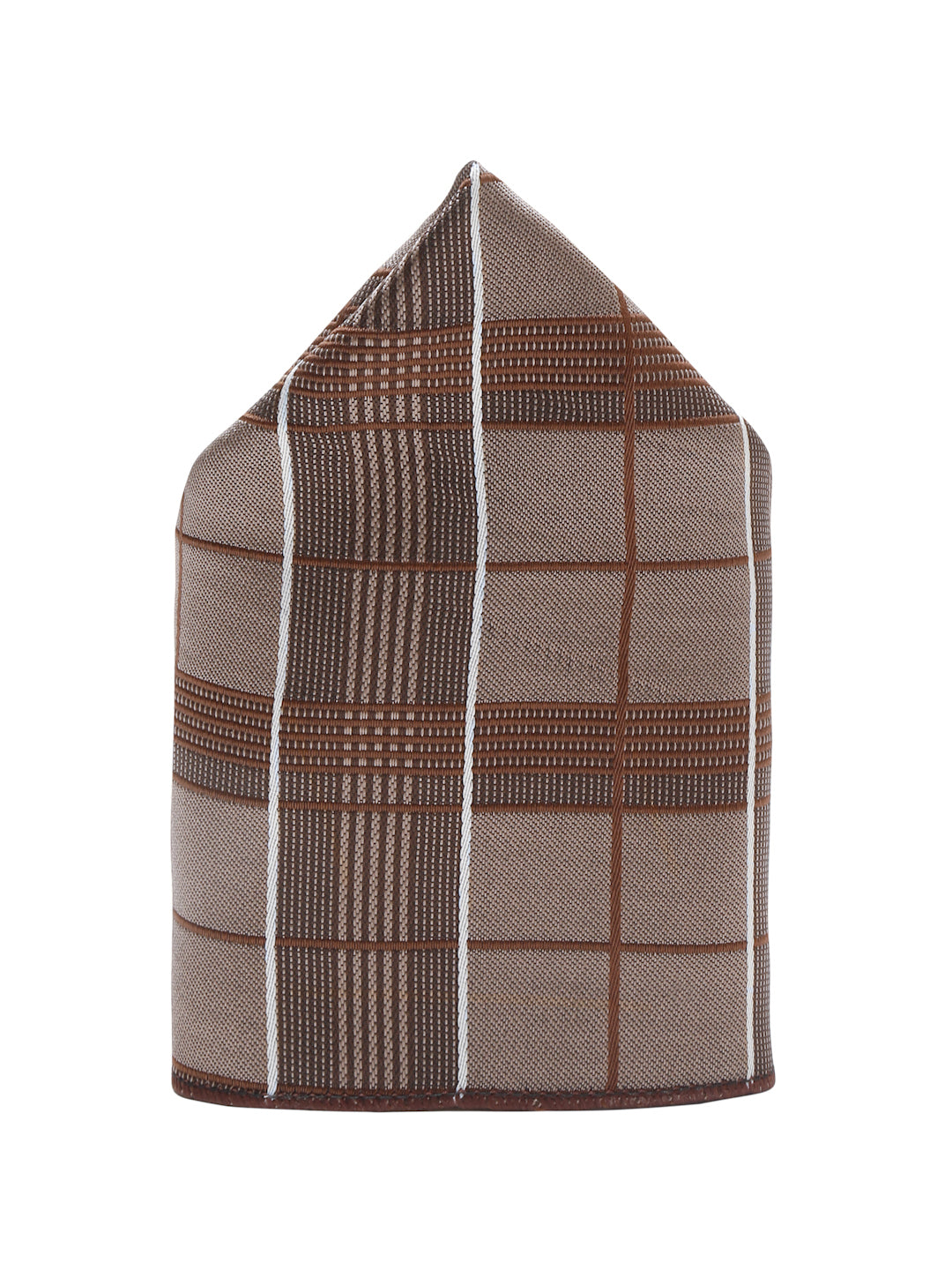 Checkered Brown Italian Silk Necktie Set Pocket Square Golden Tiepin