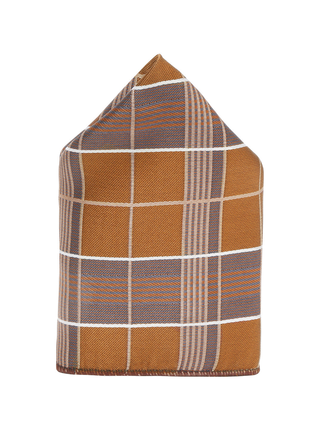 Checkered Brown Italian Silk Necktie Set Pocket Square Golden Tiepin