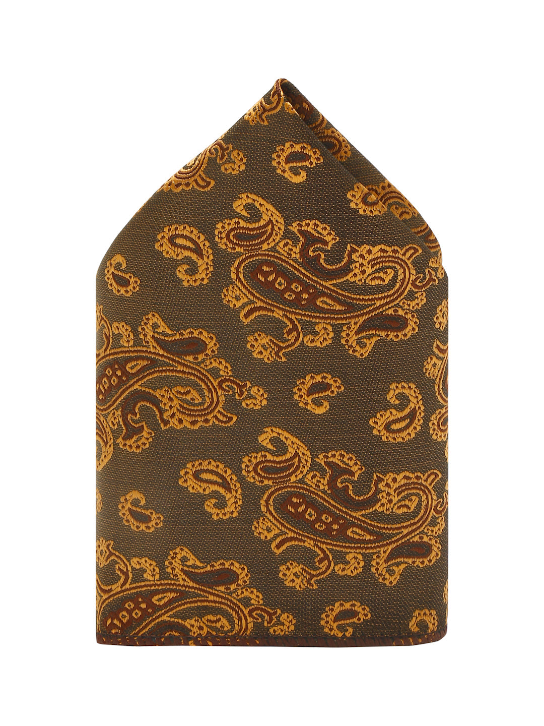 Checkered Brown Italian Silk Necktie Set Pocket Square Golden Tiepin