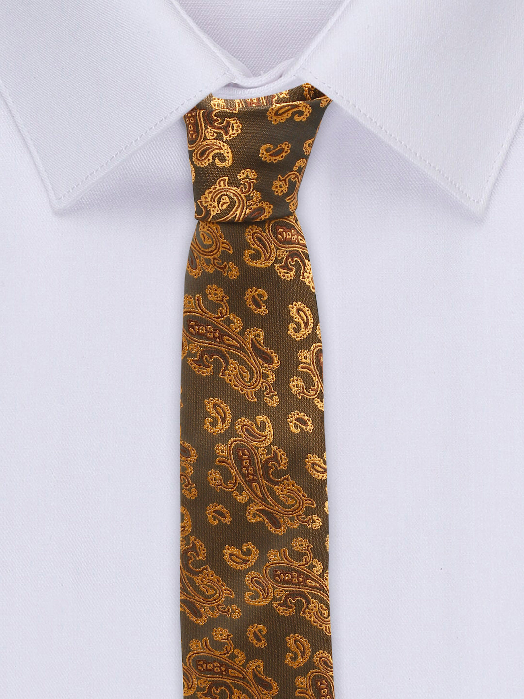 Checkered Brown Italian Silk Necktie Set Pocket Square Golden Tiepin