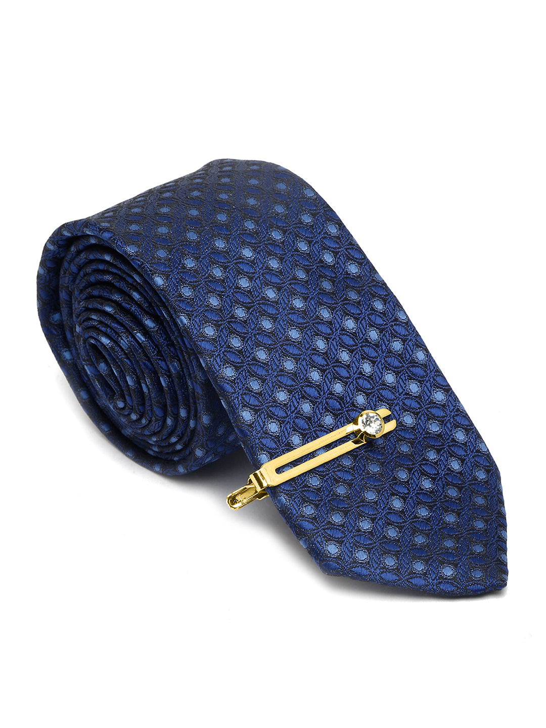 Admiral Blue Italian Silk Necktie Set Pocket Square Golden Tiepin