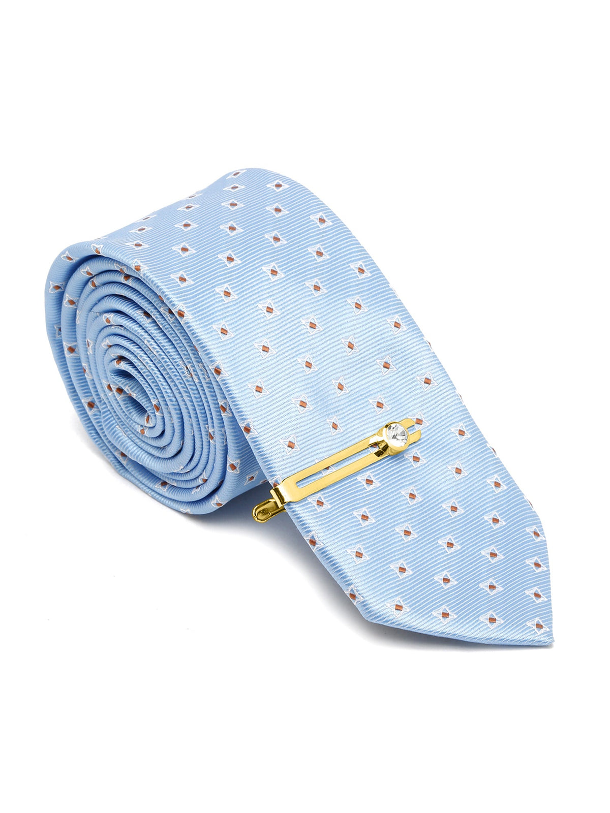 Baby Blue Italian Silk Necktie Set Pocket Square Golden Tiepin