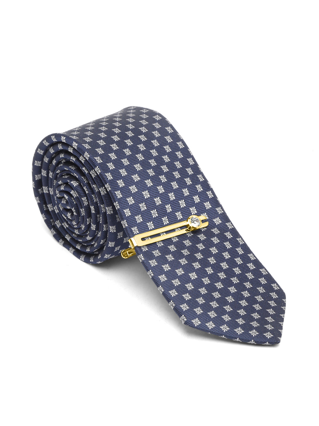 Aegean Blue Italian Silk Necktie Set Pocket Square Golden Tiepin