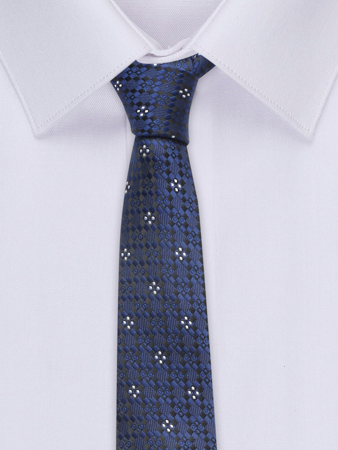 Denim Blue Italian Silk Necktie Set Pocket Square Golden Tiepin