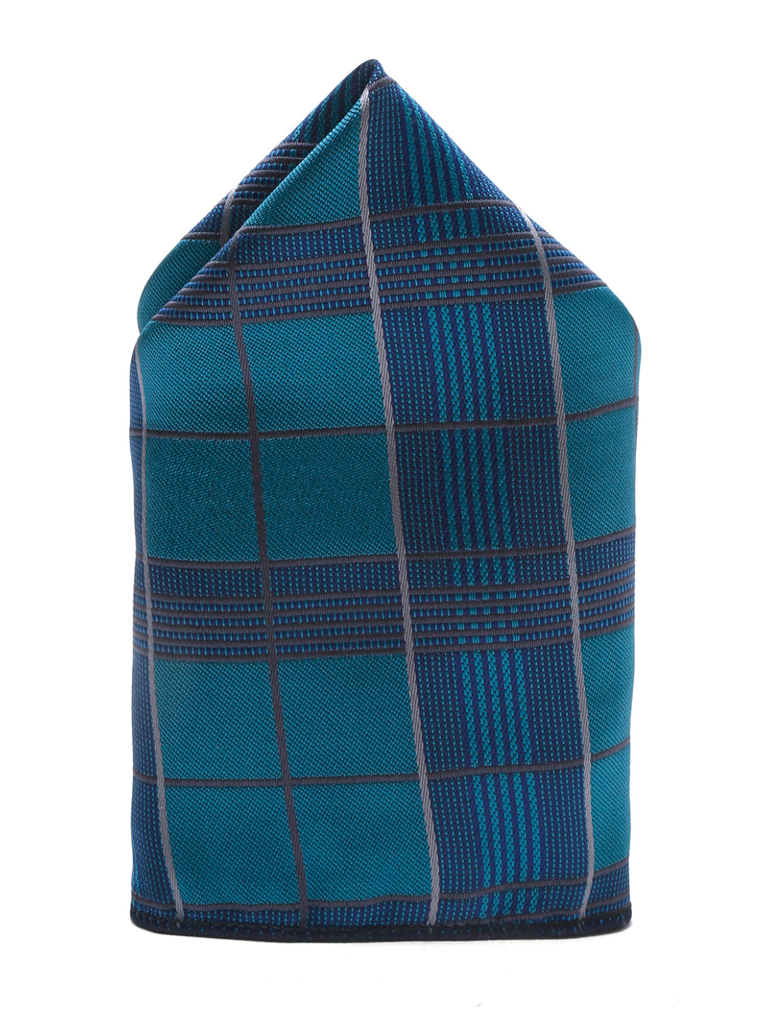 Checkered Blue Italian Silk Necktie Set Pocket Square Golden Tiepin