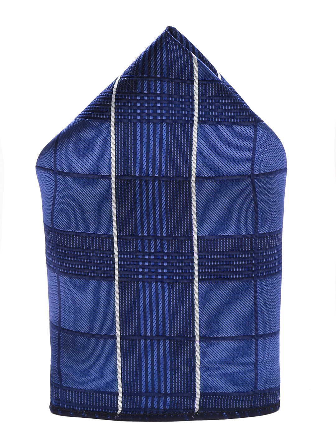 Checkered Blue Italian Silk Necktie Set Pocket Square Golden Tiepin