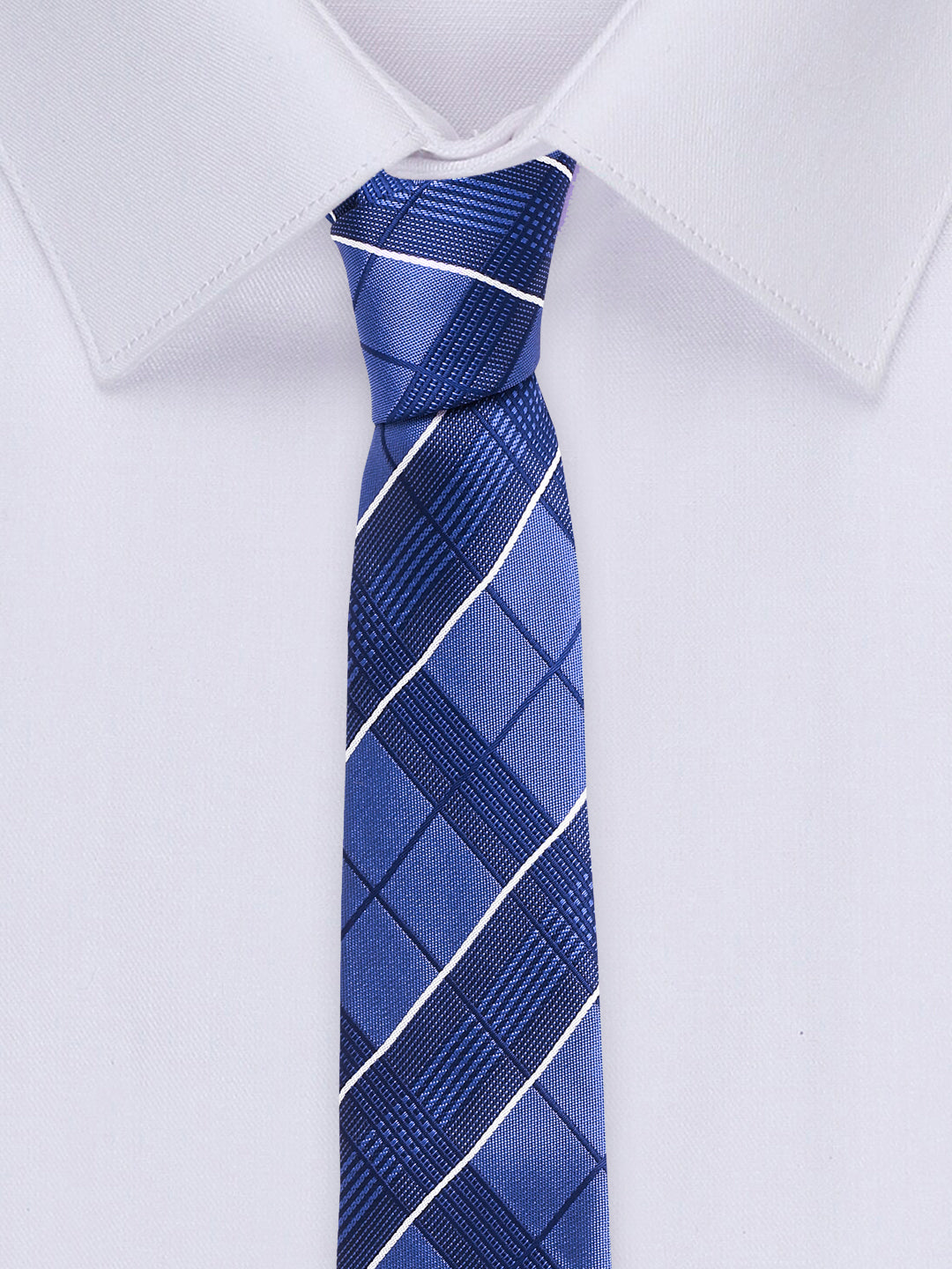 Checkered Blue Italian Silk Necktie Set Pocket Square Golden Tiepin