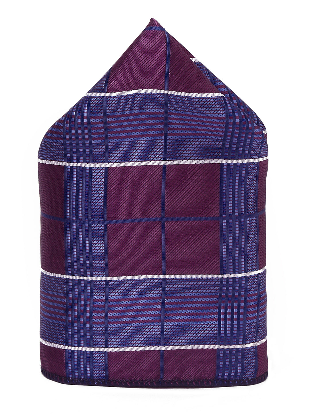 Checkered Blue Italian Silk Necktie Set Pocket Square Golden Tiepin
