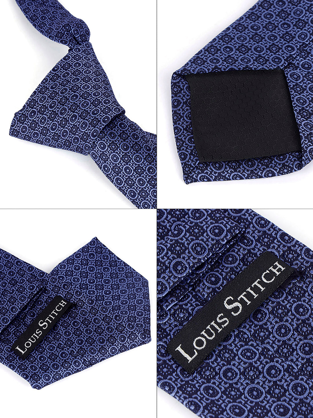 New York Blue Luxury Italian Silk Necktie Set Pocket Square Golden Tiepin