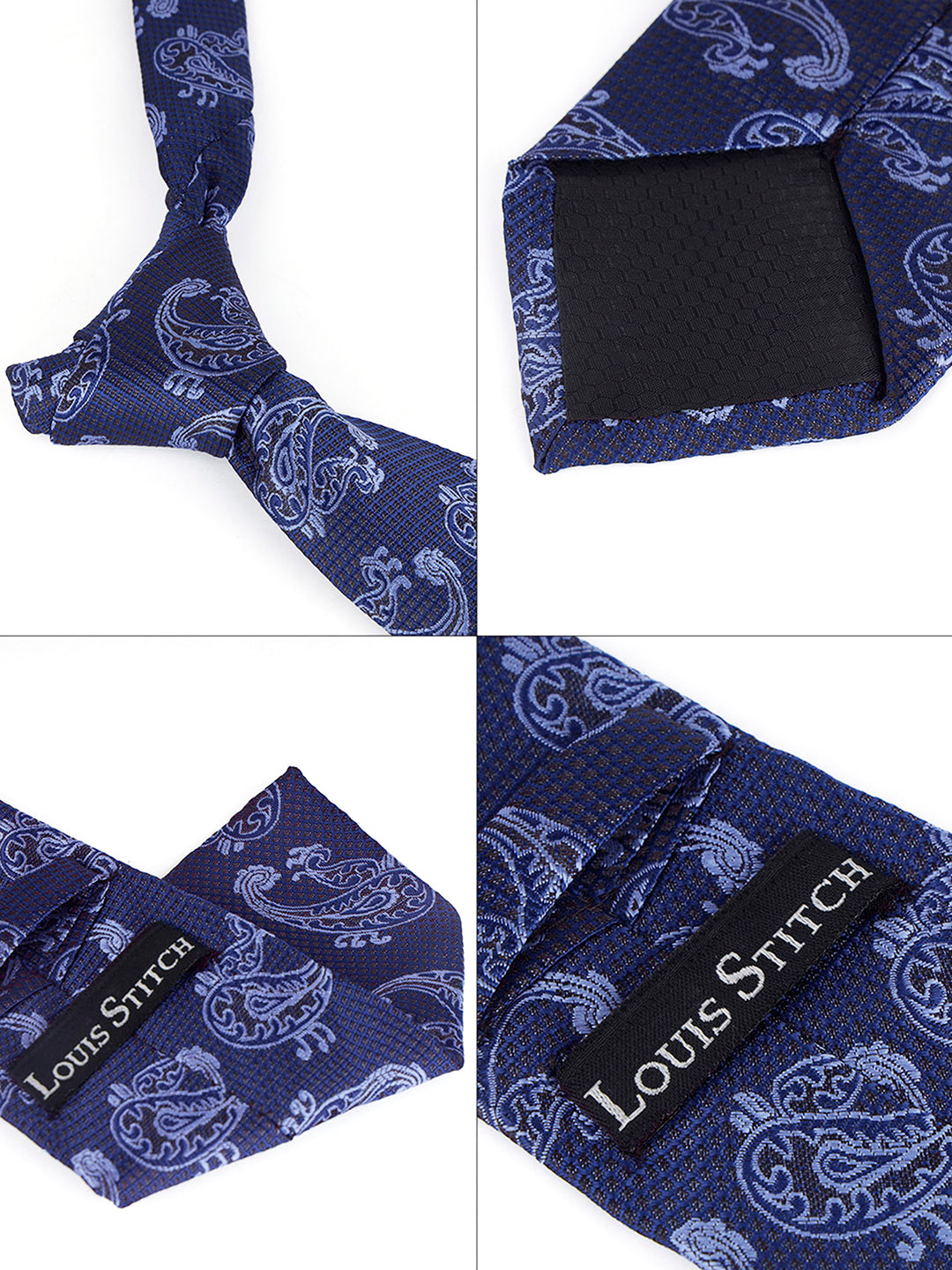 Navy Blue Luxury Italian Silk Necktie Set Pocket Square Golden Tiepin