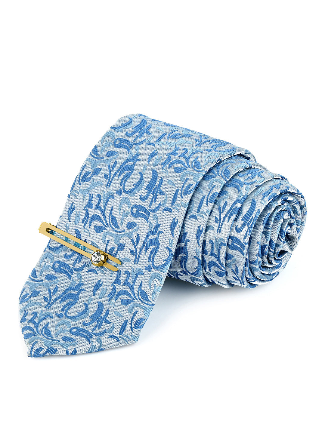 Arctic Blue Luxury Italian Silk Necktie Set Pocket Square Golden Tiepin