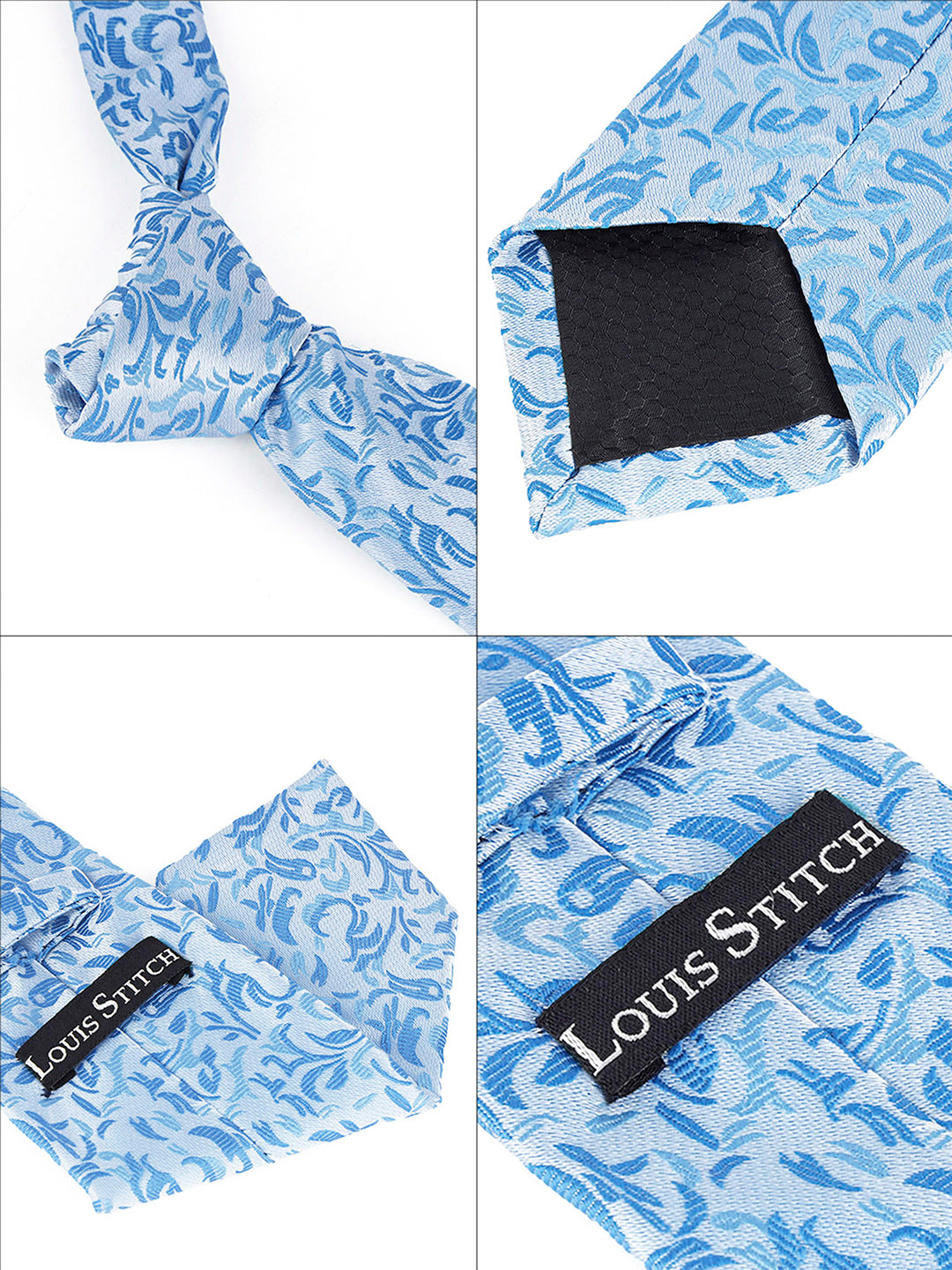 Arctic Blue Luxury Italian Silk Necktie Set Pocket Square Golden Tiepin