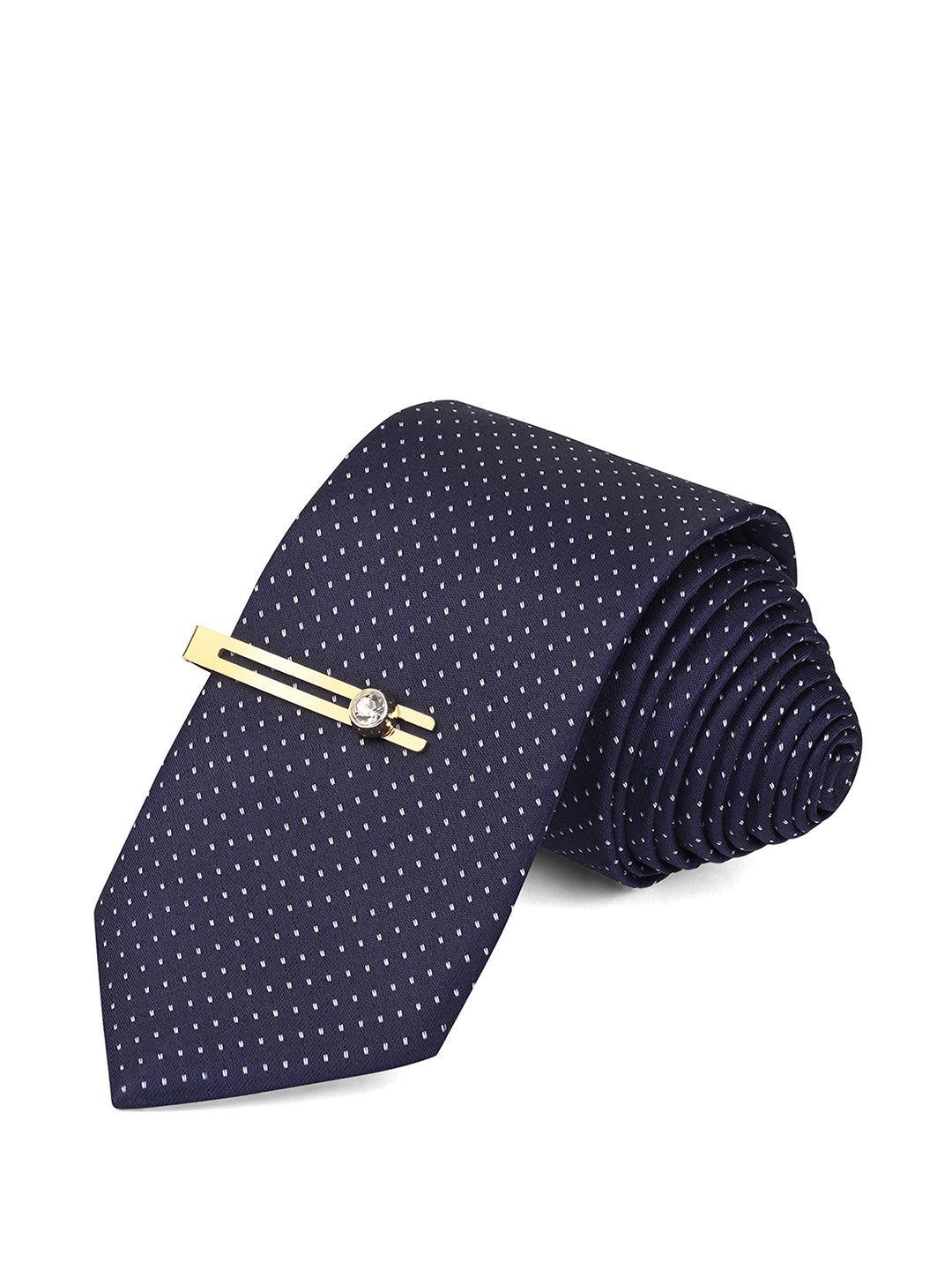 Blue Luxury Polyster Micro Fabric Necktie Set Pocket Square Golden Tiepin