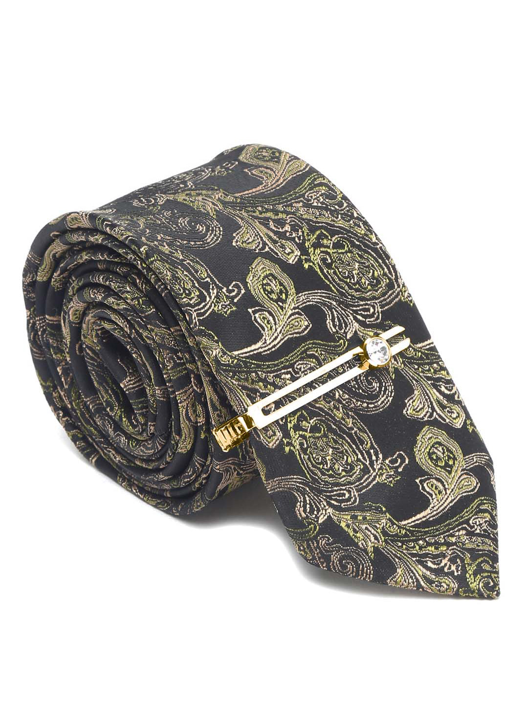 Seaweed Green Italian Silk Necktie Set Pocket Square Golden Tiepin