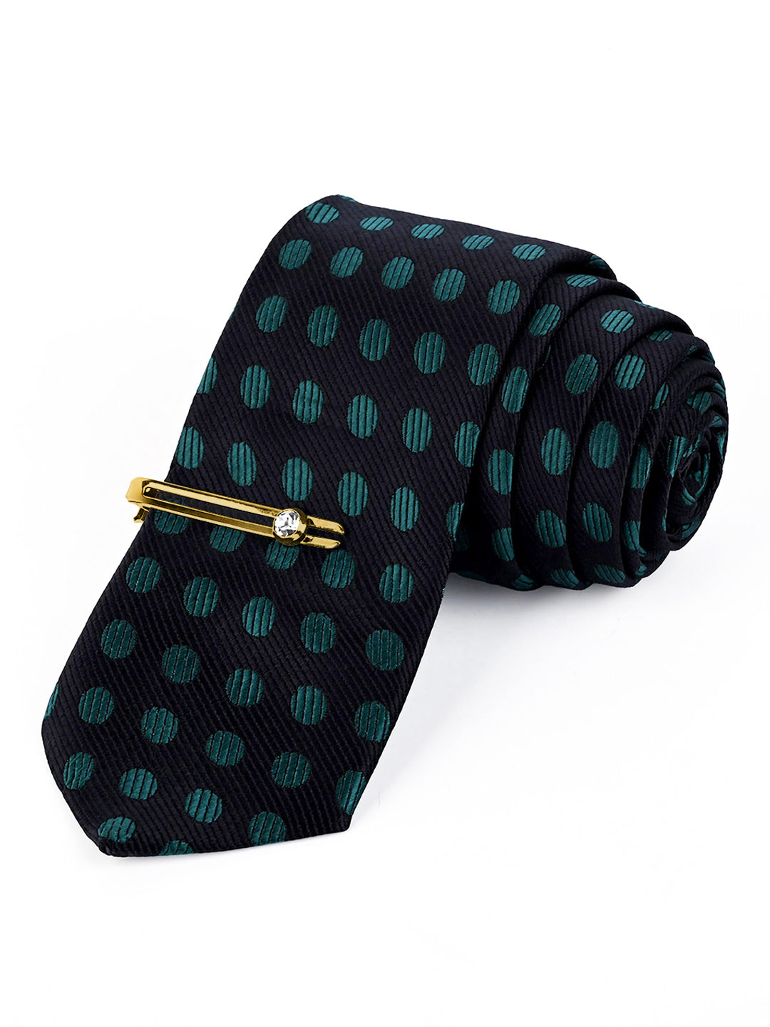Dark Green Luxury Italian Silk Necktie Set Pocket Square Golden Tiepin