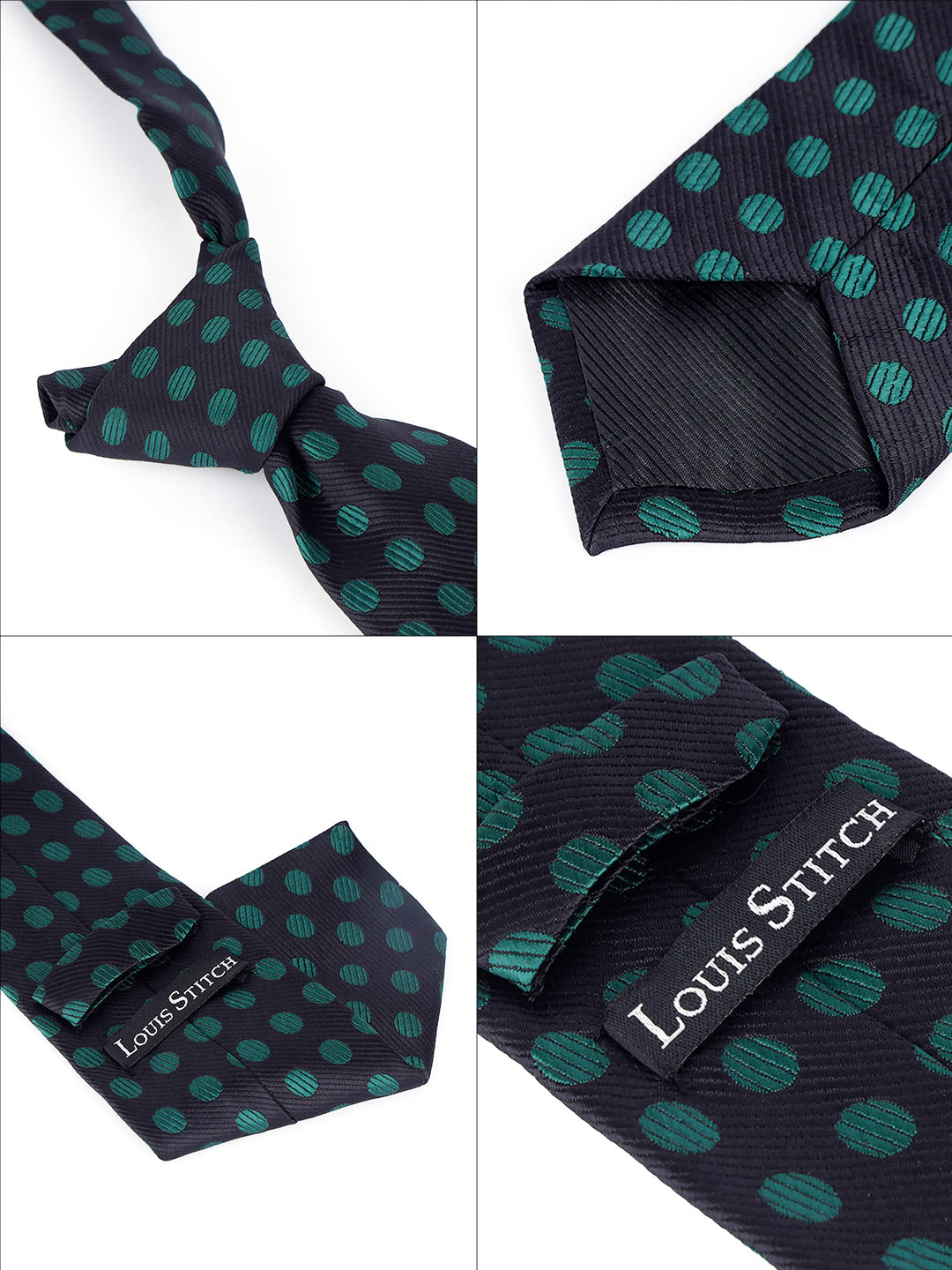 Dark Green Luxury Italian Silk Necktie Set Pocket Square Golden Tiepin