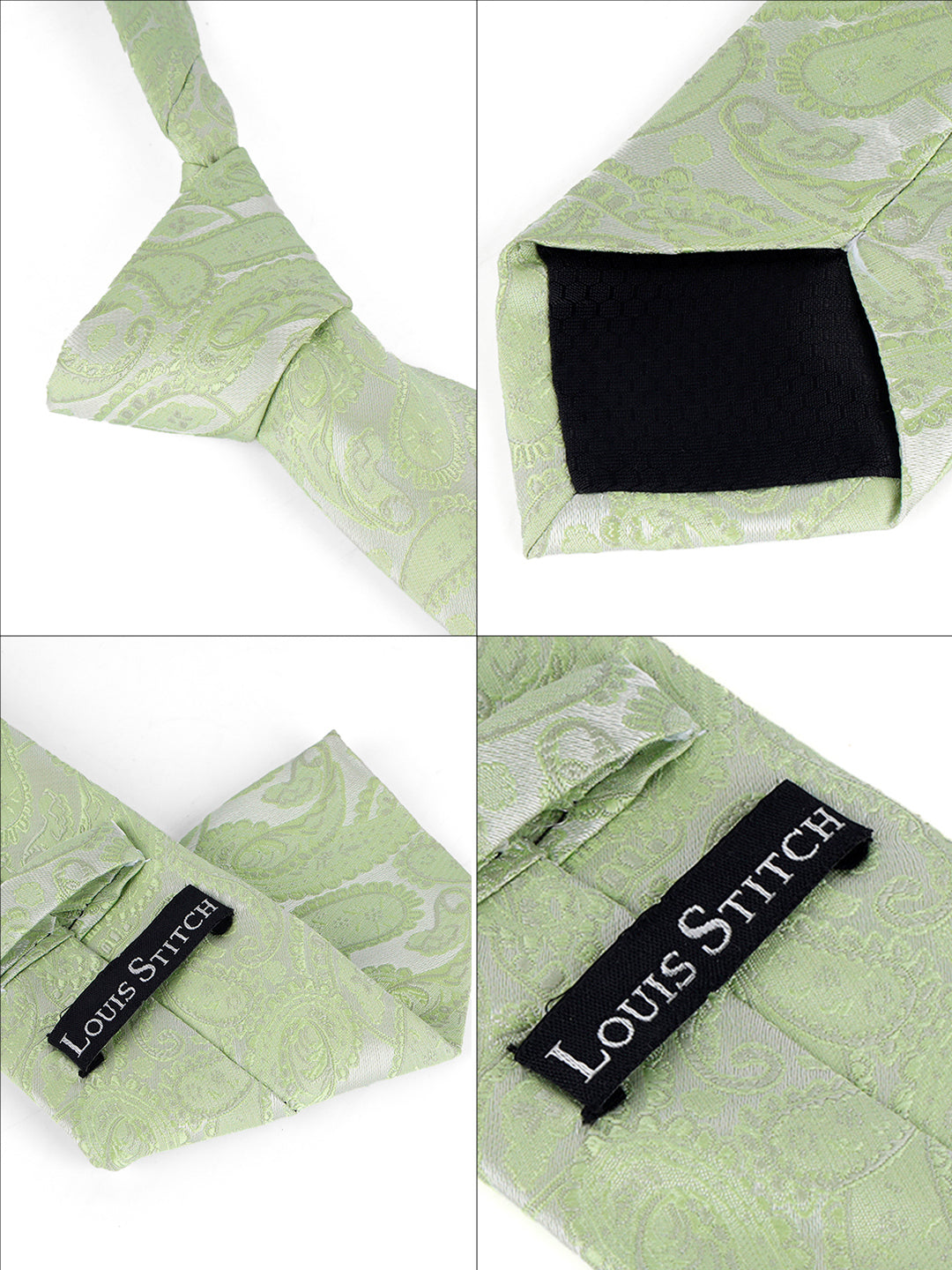 Mint Green Luxury Italian Silk Necktie Set Pocket Square Golden Tiepin