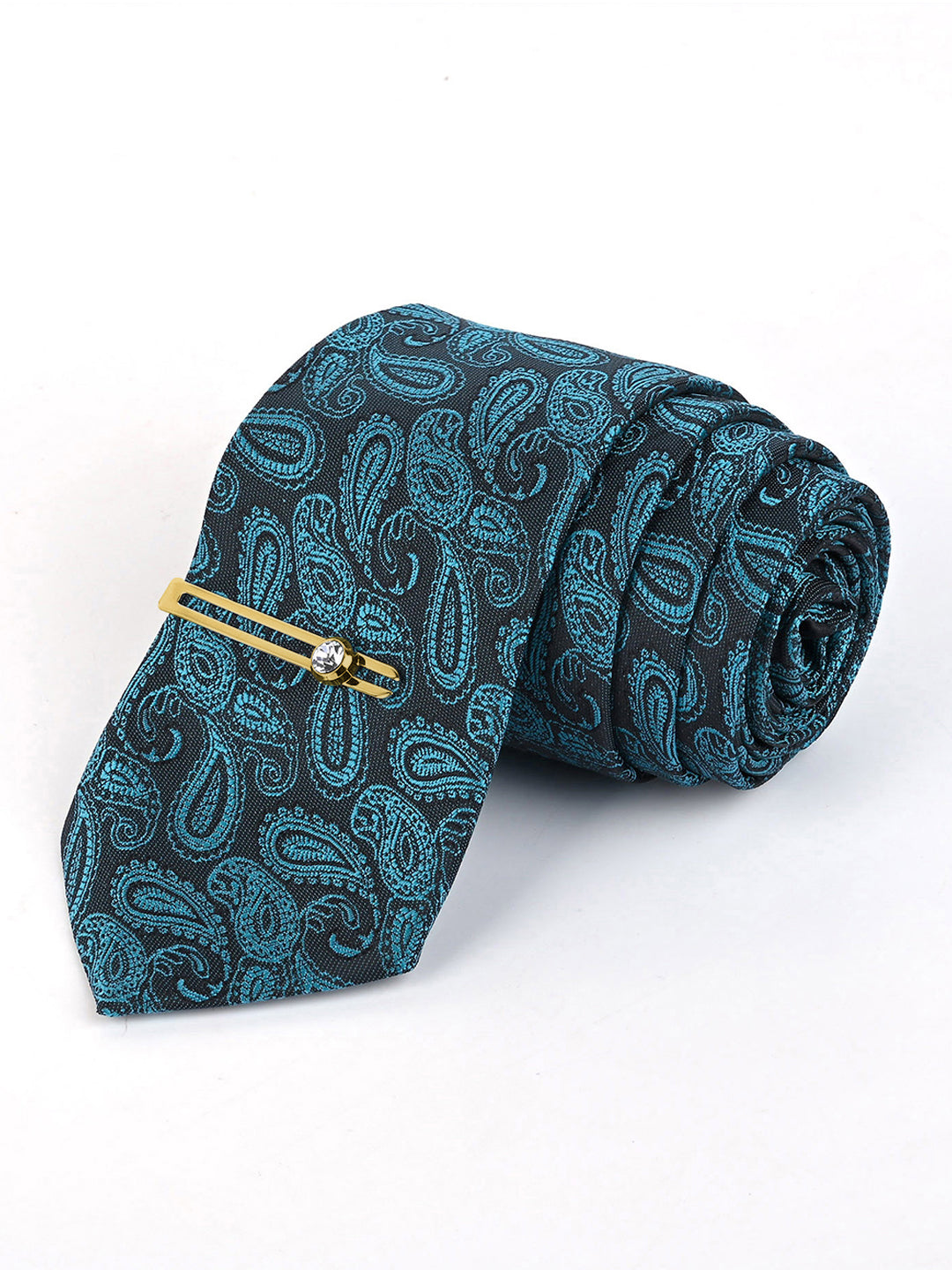 Pine Green Luxury Italian Silk Necktie Set Pocket Square Golden Tiepin
