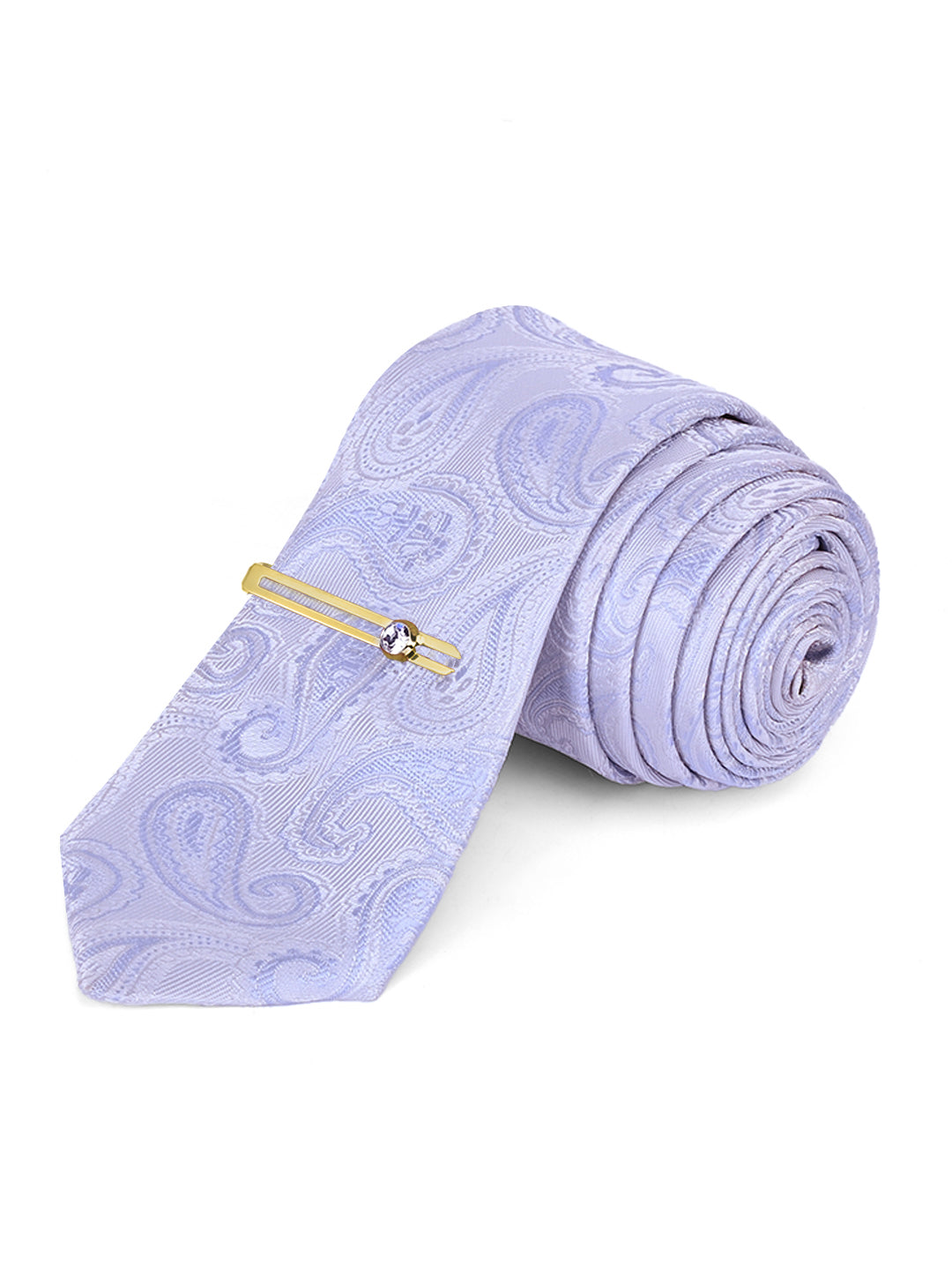 Blue Grey Luxury Italian Silk Necktie Set Pocket Square Golden Tiepin