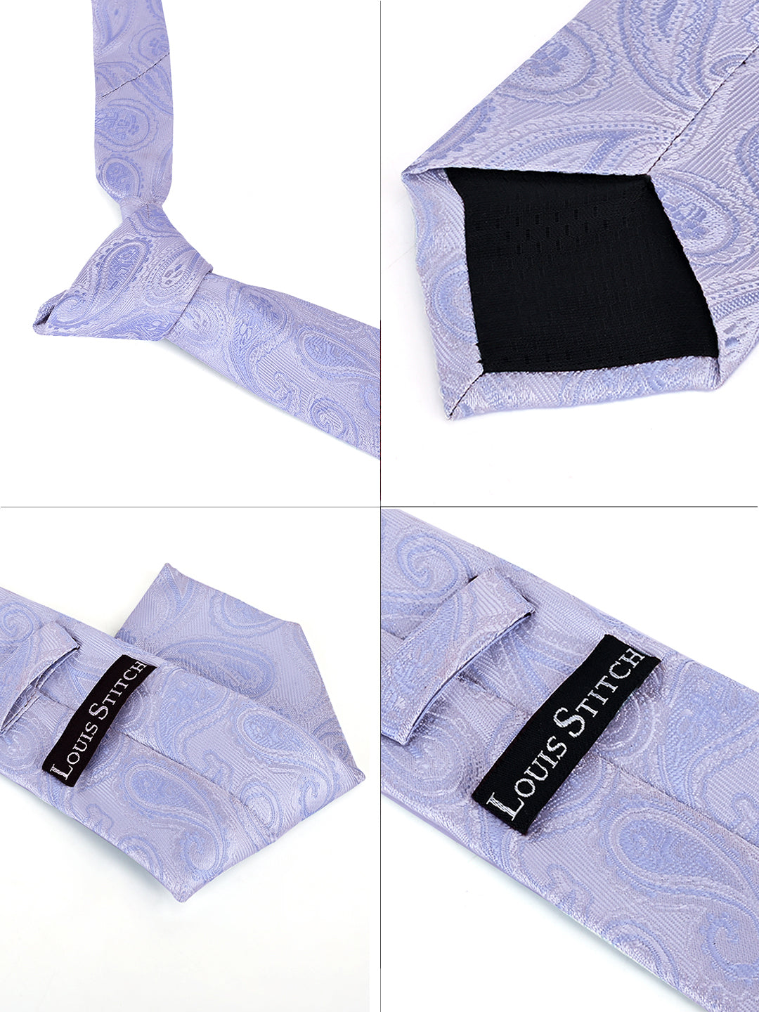 Blue Grey Luxury Italian Silk Necktie Set Pocket Square Golden Tiepin
