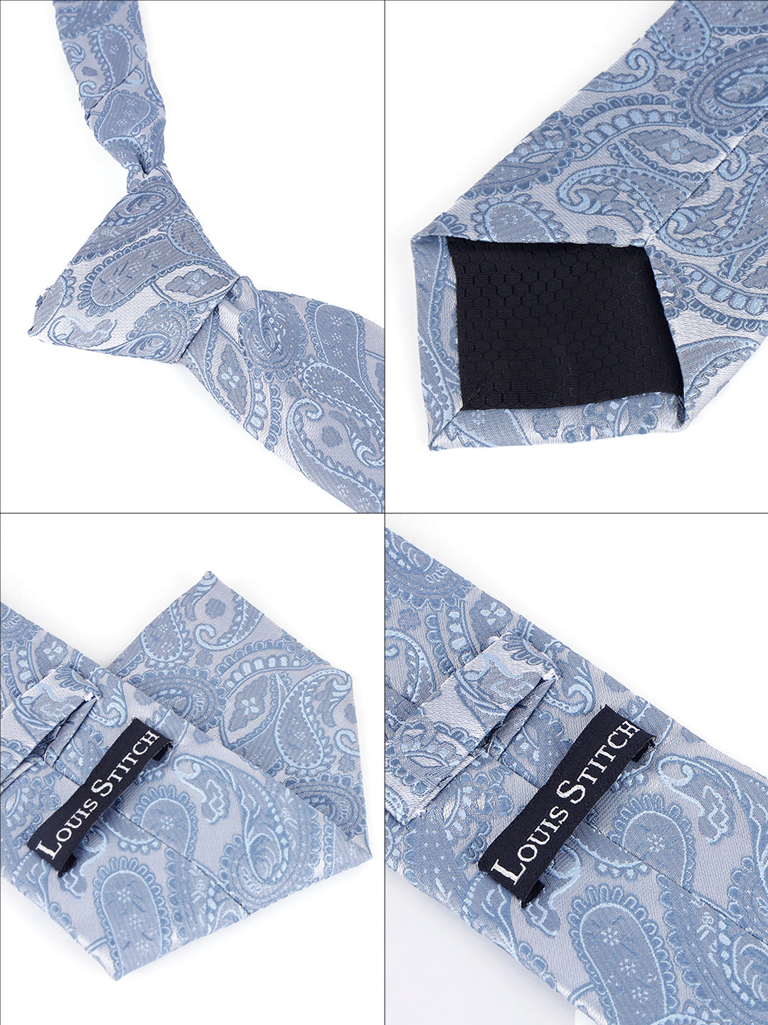 Cadet Grey Luxury Italian Silk Necktie Set Pocket Square Golden Tiepin