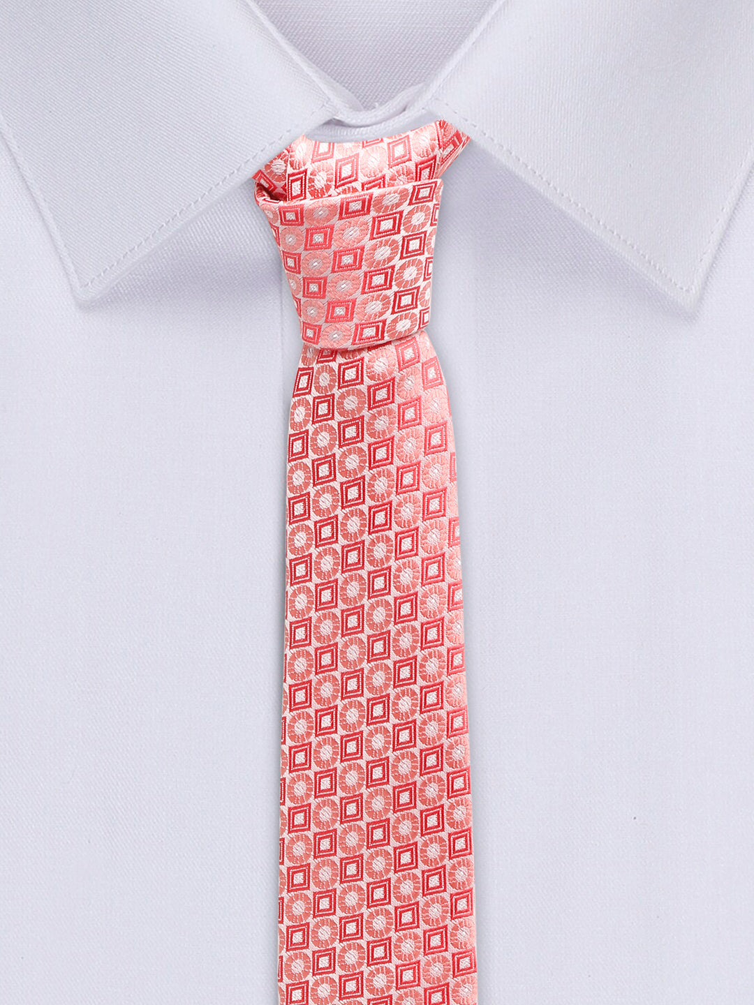 Salmon Peach Italian Silk Necktie Set Pocket Square Golden Tiepin
