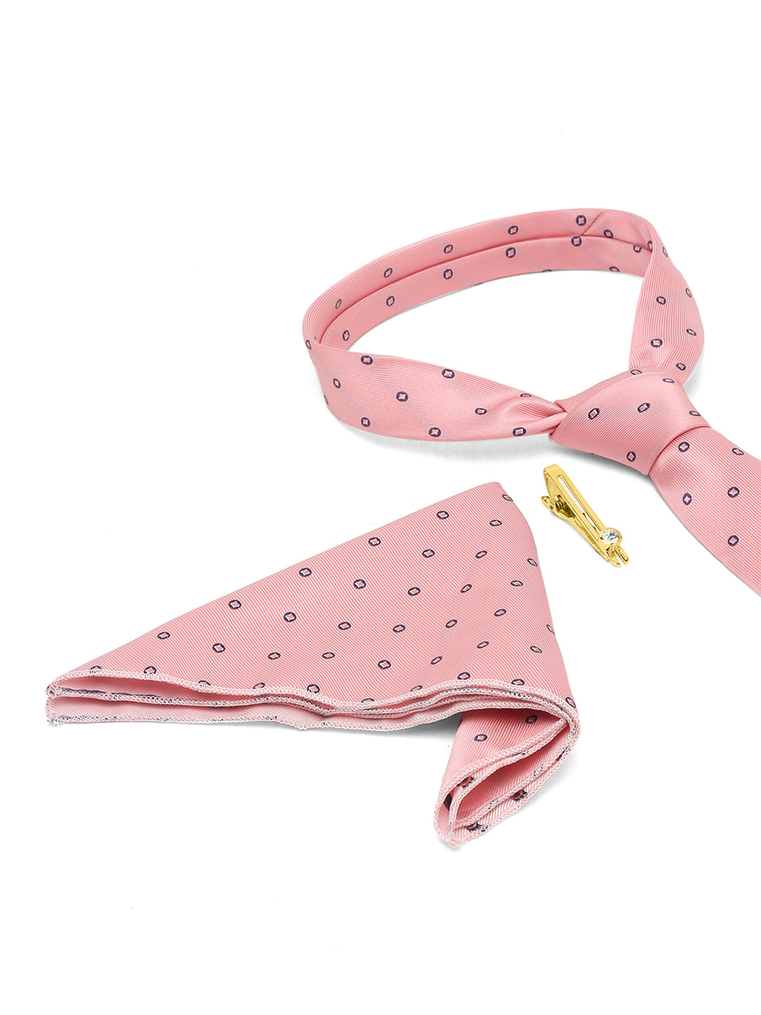 Apricot Peach Italian Silk Necktie Set Pocket Square Golden Tiepin