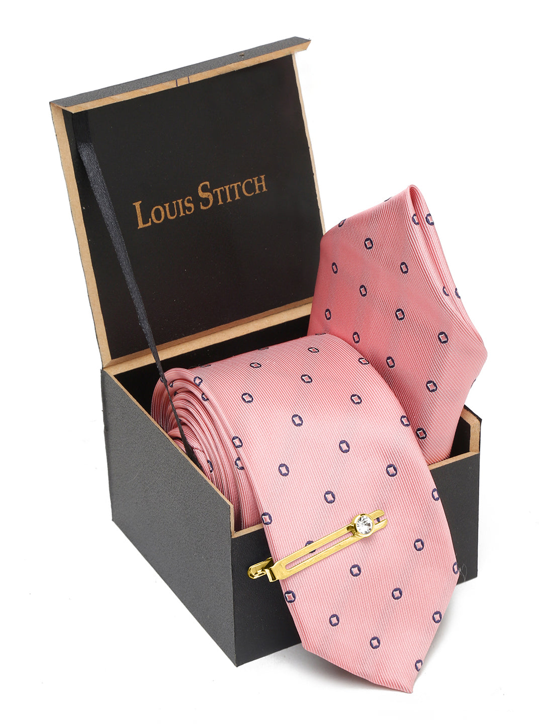 Apricot Peach Italian Silk Necktie Set Pocket Square Golden Tiepin