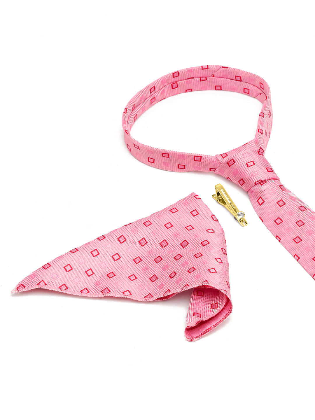 Blush Peach Italian Silk Necktie Set Pocket Square Golden Tiepin