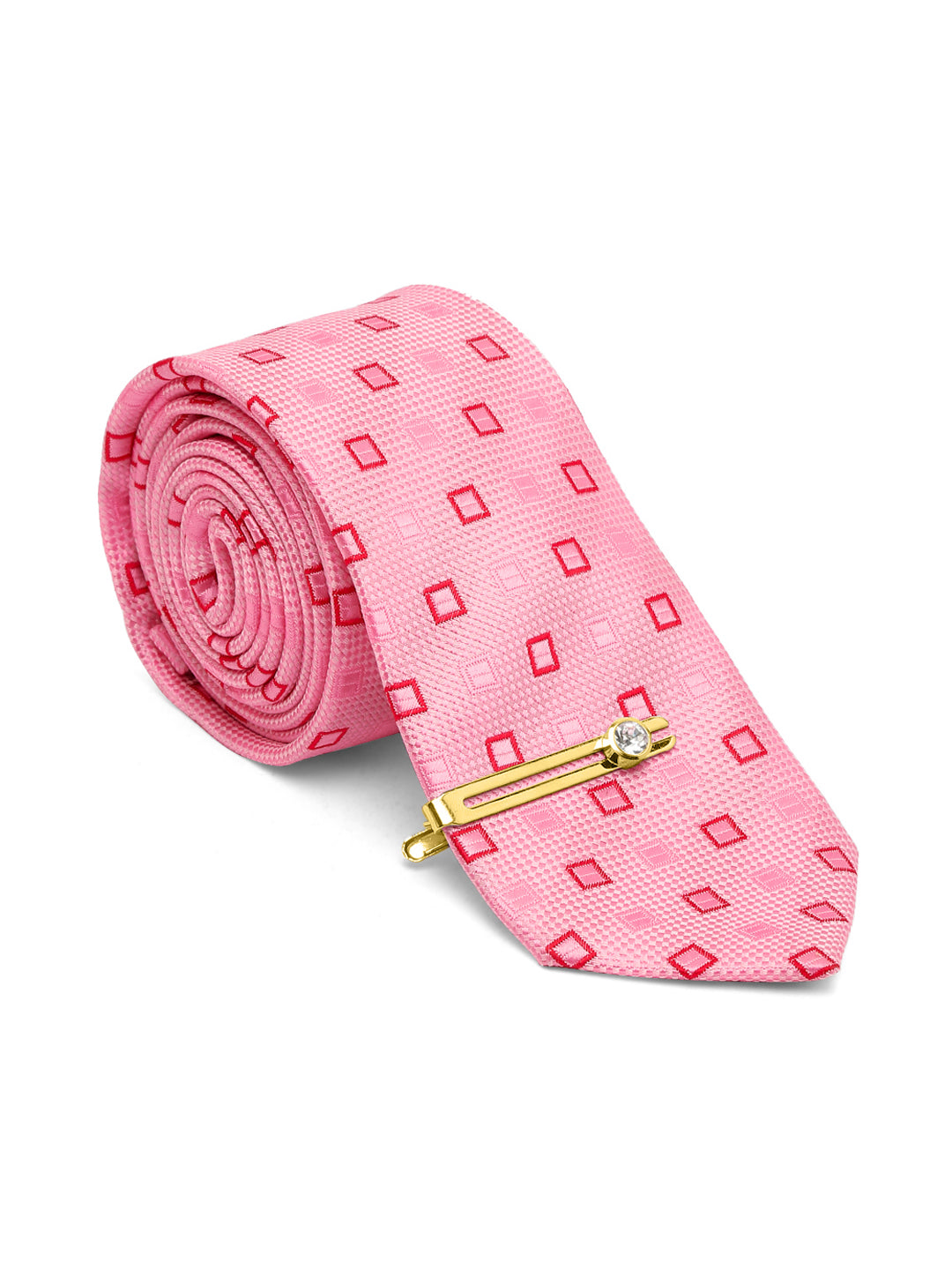 Blush Peach Italian Silk Necktie Set Pocket Square Golden Tiepin