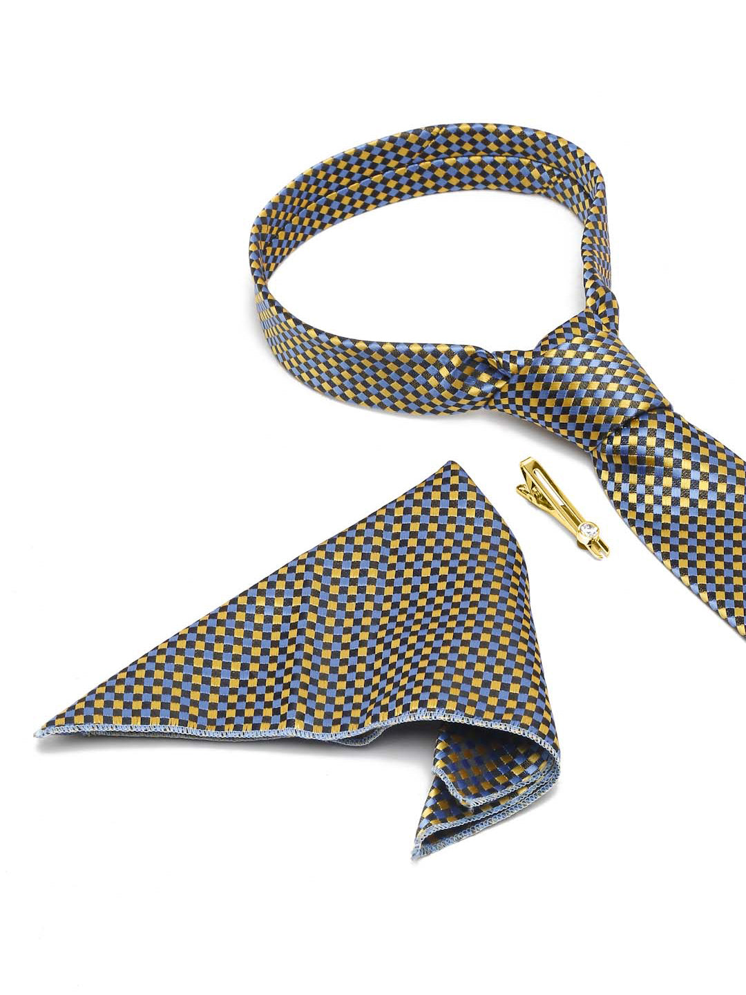 Canary Yellow Italian Silk Necktie Set Pocket Square Golden Tiepin