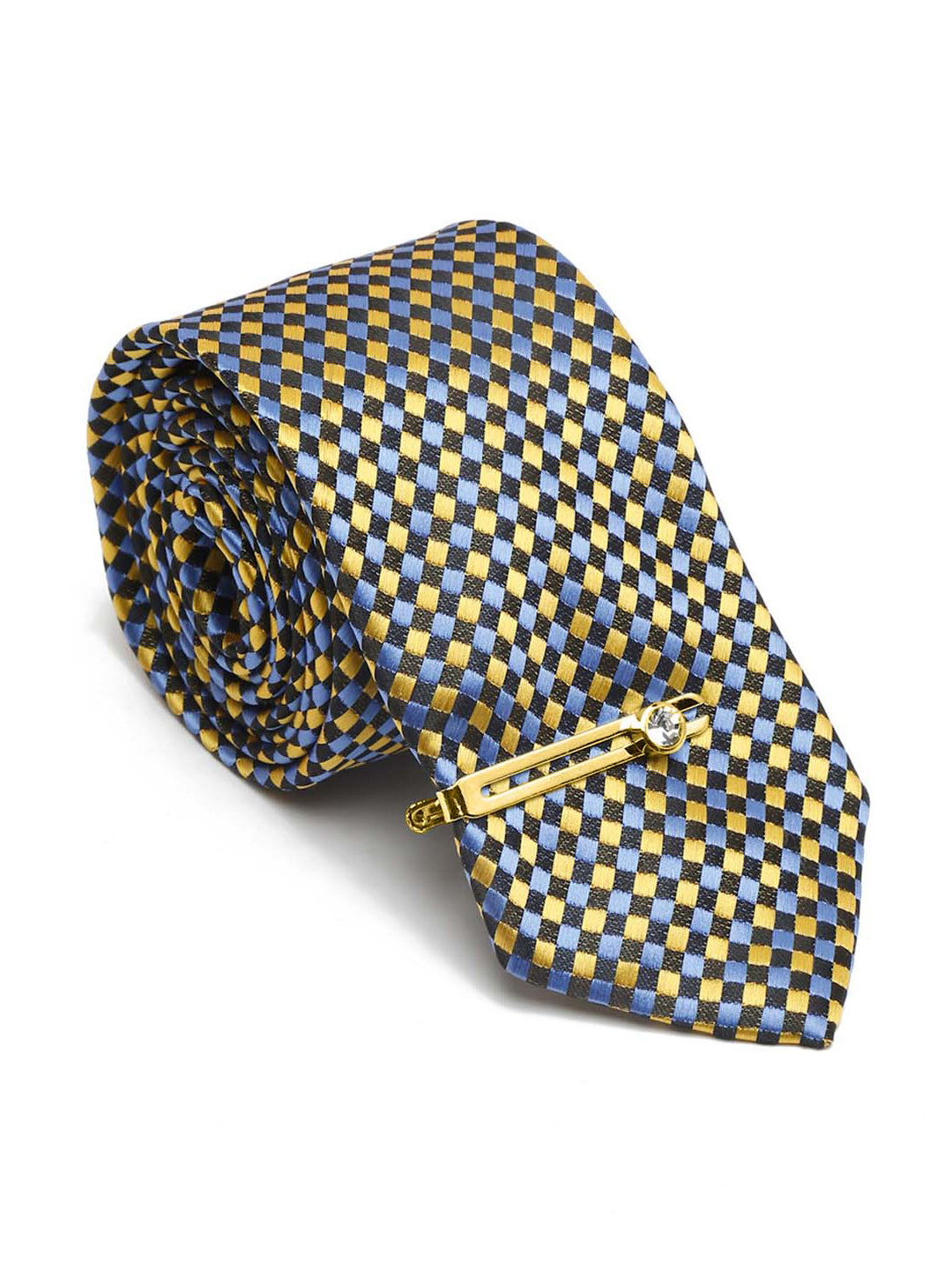 Canary Yellow Italian Silk Necktie Set Pocket Square Golden Tiepin