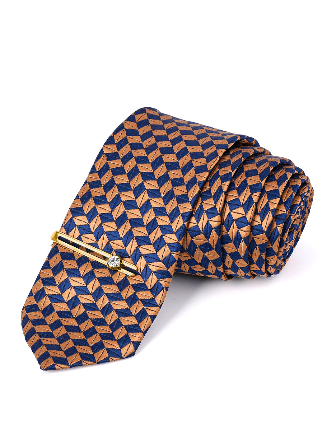 Golden Brown Luxury Italian Silk Necktie Set Pocket Square Golden Tiepin