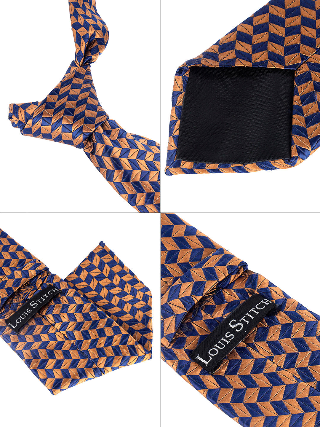 Golden Brown Luxury Italian Silk Necktie Set Pocket Square Golden Tiepin