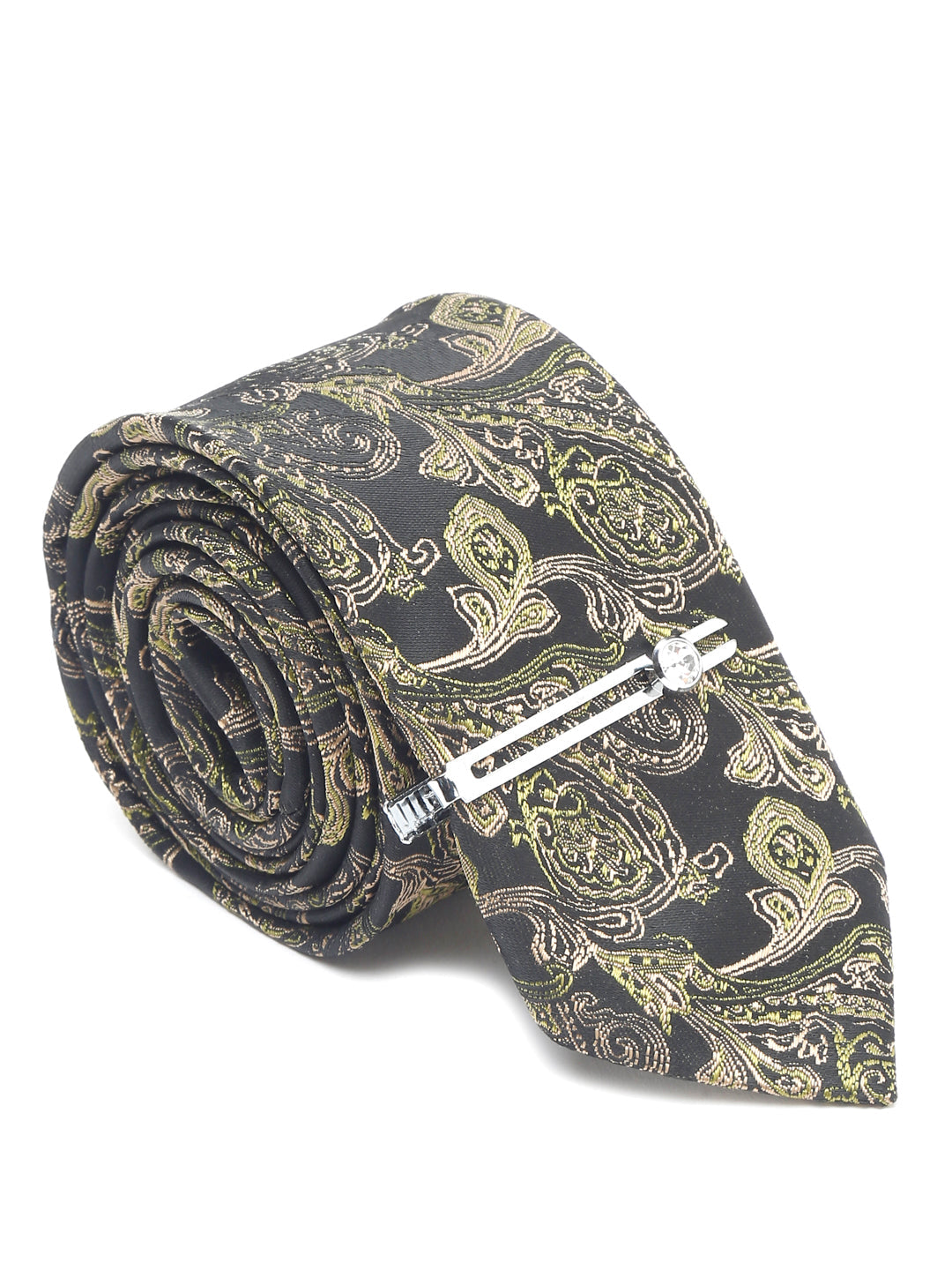 Seaweed Green Italian Silk Necktie Set Pocket Square Chrome Tiepin cufflinks and Brooch
