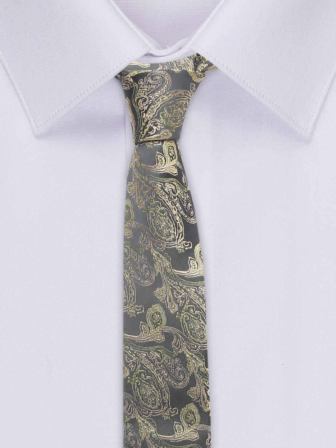 Seaweed Green Italian Silk Necktie Set Pocket Square Chrome Tiepin cufflinks and Brooch
