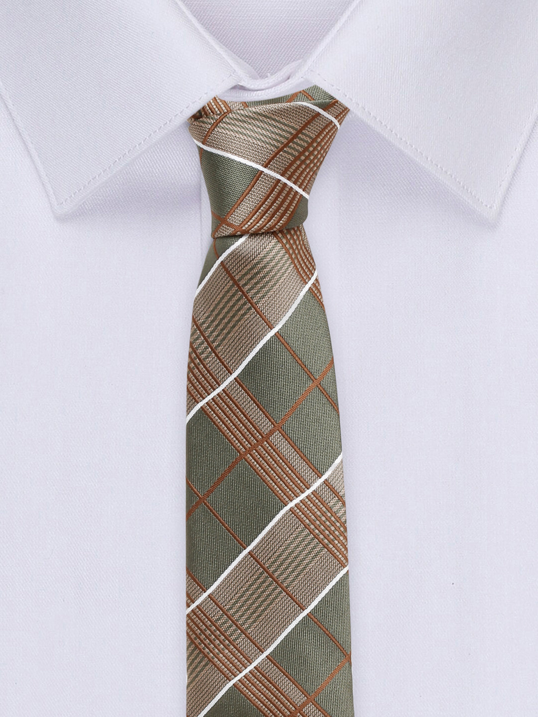 Checkered Green Italian Silk Necktie Set Pocket Square Chrome Tiepin cufflinks and Brooch